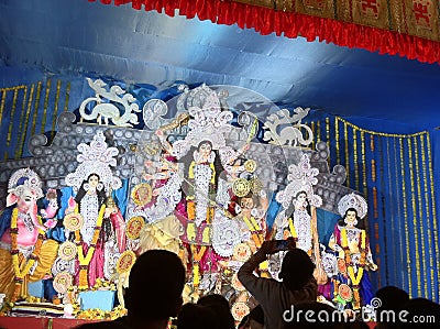 Durga puja & x28;indian Festival& x29; in common place & x28; Bengali community& x29;art work in pendoli Editorial Stock Photo