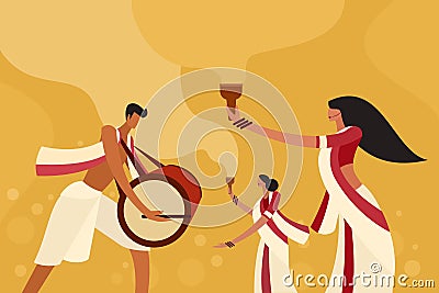 People celebrating the Durga Puja Festival Vector Illustration