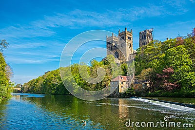 Durham Cathedral and River Wear in Spring in Durham, England Stock Photo