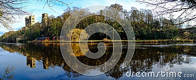 Durham City Panorama from banks of River Wear Stock Photo