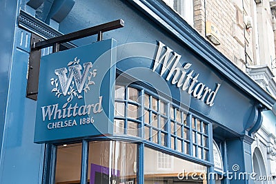 Exterior of Whittard tea and coffe seller showing sign, signage, logo and branding high street shop front Editorial Stock Photo