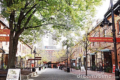 DURHAM,NC/USA - 10-23-2018: Brightleaf Square shopping center near downtown Durham, which includes restuarants and specialty Editorial Stock Photo