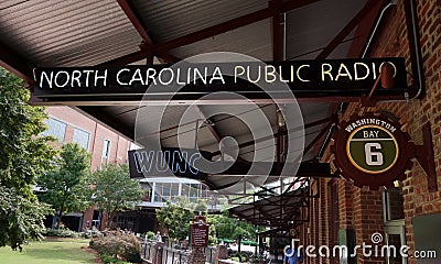 DURHAM,NC/USA - 10-23-2018: WUNC, NPR radio station in the American Tobacco Complex in downtown Durham, NC Editorial Stock Photo