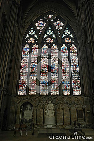 Durham, UK - 12 July, 2023: Colourful stained-glass windows in Durham Cathedral, England Editorial Stock Photo