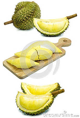 Durian fruit isolated on a white background durain king fruit of Thailand Stock Photo