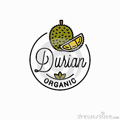 Durian fruit logo. Round linear of durian slice Vector Illustration