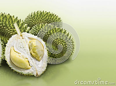Durian on green solid Stock Photo
