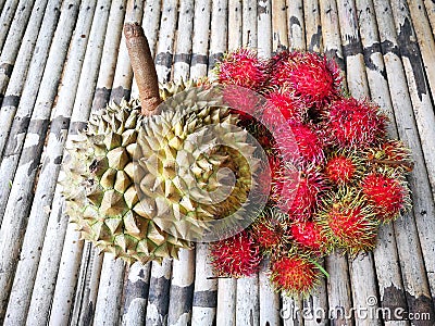 Durian and rambutans of sweet and delicious were king of Fruits Stock Photo