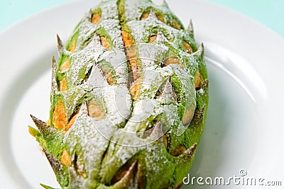 Durian shaped fruit bread on a plate Stock Photo
