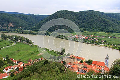Durnstein Abbey along the Danube river Stock Photo