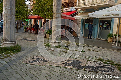 DURRES, ALBANIA: Ancient Greek column on the street in the historical center of Durres Editorial Stock Photo