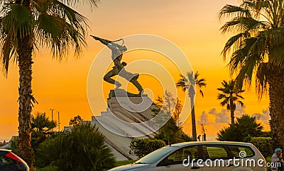 DURRES, ALBANIA: Monument Unknown soldier in Durres disgraced of sprayer Editorial Stock Photo