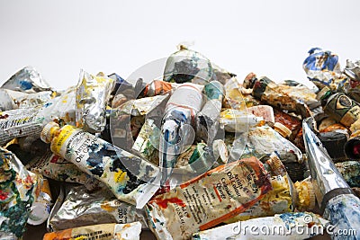 Neglected and messy artist oil paints Editorial Stock Photo