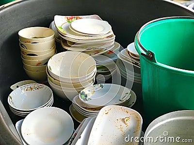 Durty utensils aftere eating Stock Photo