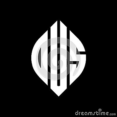 DUS circle letter logo design with circle and ellipse shape. DUS ellipse letters with typographic style. The three initials form a Vector Illustration