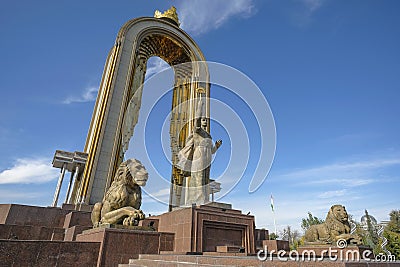 Monument of Ismail Samani in Dushanbe, Tajikistan Editorial Stock Photo