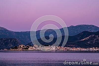 Dusk falling over St Florent in Corsica Stock Photo