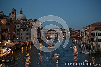 At dusk Grand canal and Basilica de Santa Maria della Salute city of Venice, Italy, Old Cathedral Editorial Stock Photo