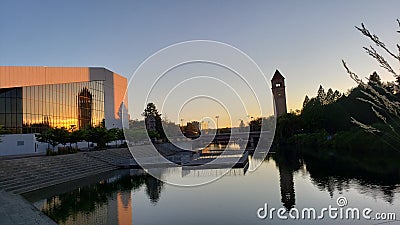 Dusk river front spokane Washington Stock Photo