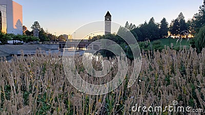 Dusk river front spokane Washington Stock Photo