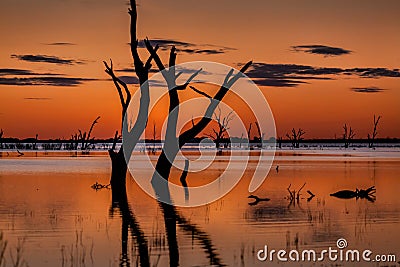 Dusk skies over the magnificent Menindee Lake Stock Photo