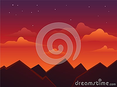 Dusk Skies On Top of The Mountains Vector Illustration