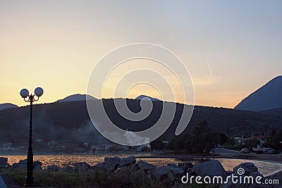 Dusk, Small Gulf of Corinth Fishing Village, Greece Editorial Stock Photo