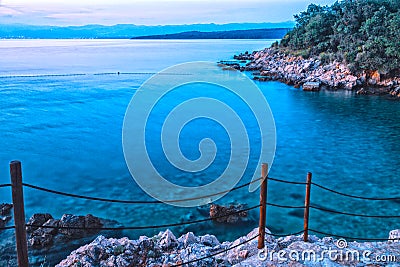 Dusk sunset landscape image of the Croatian beach with rocky stairs Stock Photo