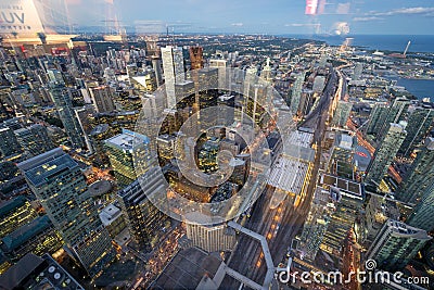 Dusk time view of Toronto downton from the CN tower Editorial Stock Photo
