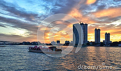 Dusk View of Chao Phraya River Editorial Stock Photo