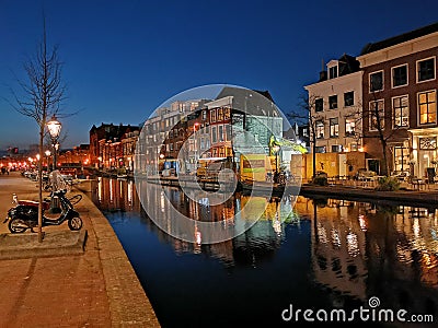 Dusk view on Leiden canal Editorial Stock Photo