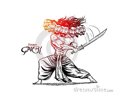 Dussehra celebration - Angry Ravana with ten heads Vector Illustration