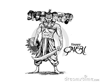 Dussehra celebration - Angry Ravana with ten heads Vector Illustration