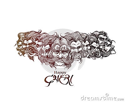 Dussehra celebration - Ravana ten heads Vector Illustration