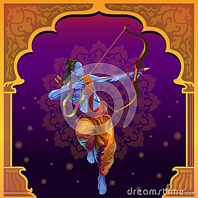 Dussehra wishes with rama inside a golden arch Vector Illustration