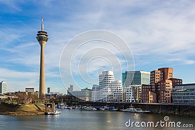 Dusseldorf cityscape with view on media harbor Editorial Stock Photo