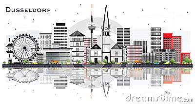 Dusseldorf Germany City Skyline with Color Buildings and Reflections Isolated on White Stock Photo