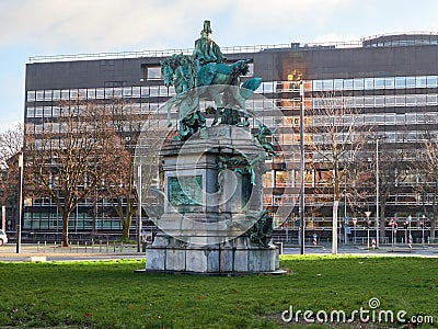 Dusseldorf, Germany - December 25, 2020: Beautiful and stately Monument Kaiser-Wilhelm I. standing on Martin-Luther Square Editorial Stock Photo