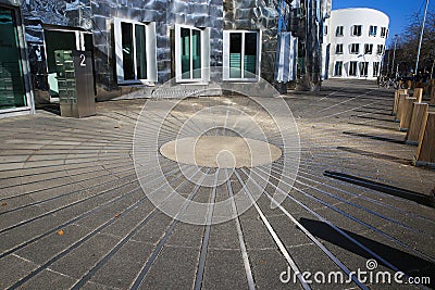 View over square with circle and symmetrical lines on Gehry house Editorial Stock Photo