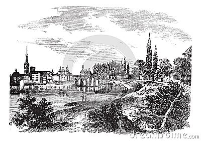 Dusseldorf in North Rhine-Westphalia, Germany, vintage engraving Vector Illustration