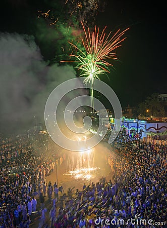 Dussera Procession with fireworks in Jagdalpur,Chhattisgarh,India Editorial Stock Photo