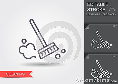 Dust brush. Line icon with editable stroke with shadow Vector Illustration