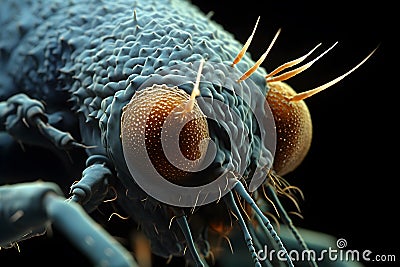 Dust mite magnified through an electron microscope, isolated on black background Stock Photo