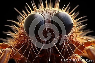 Dust mite magnified through an electron microscope, isolated on black background Stock Photo