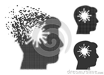 Dust Pixel Coronavirus Brain Icon with Halftone Version Vector Illustration