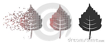 Dust Pixel Halftone Birch Leaf Icon Vector Illustration