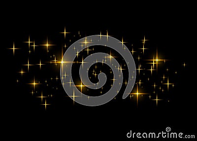 The dust sparks and golden stars shine with special light. Vector Illustration