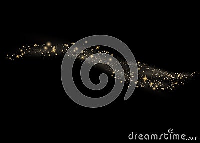 The dust sparks and golden stars shine with special light. Vector sparkles on a transparent background. Christmas light Vector Illustration