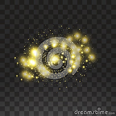 The dust is yellow. yellow sparks and golden stars shine with special light. Vector sparkles on a transparent background Vector Illustration