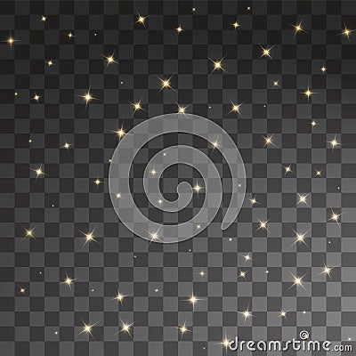 The dust is yellow sparks and golden stars shine with special light. Vector sparkles on a transparent background Vector Illustration